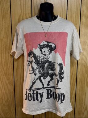 Betty Boop Cream Tee with Pink Graphic Cowboy Print